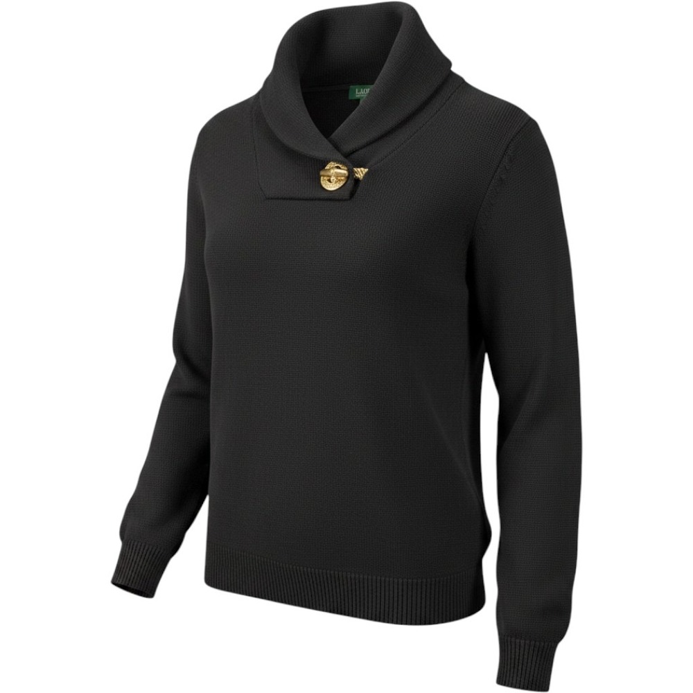 Lauren Ralph Lauren Womens Black Cotton Shawl Collar Toggle Sweater Medium